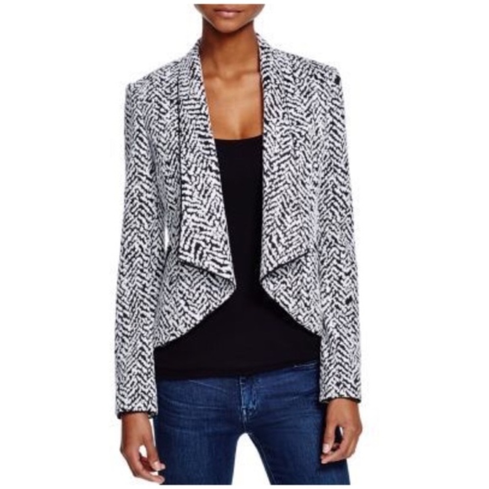 Calvin Klein herringbone blazer w/leather trim